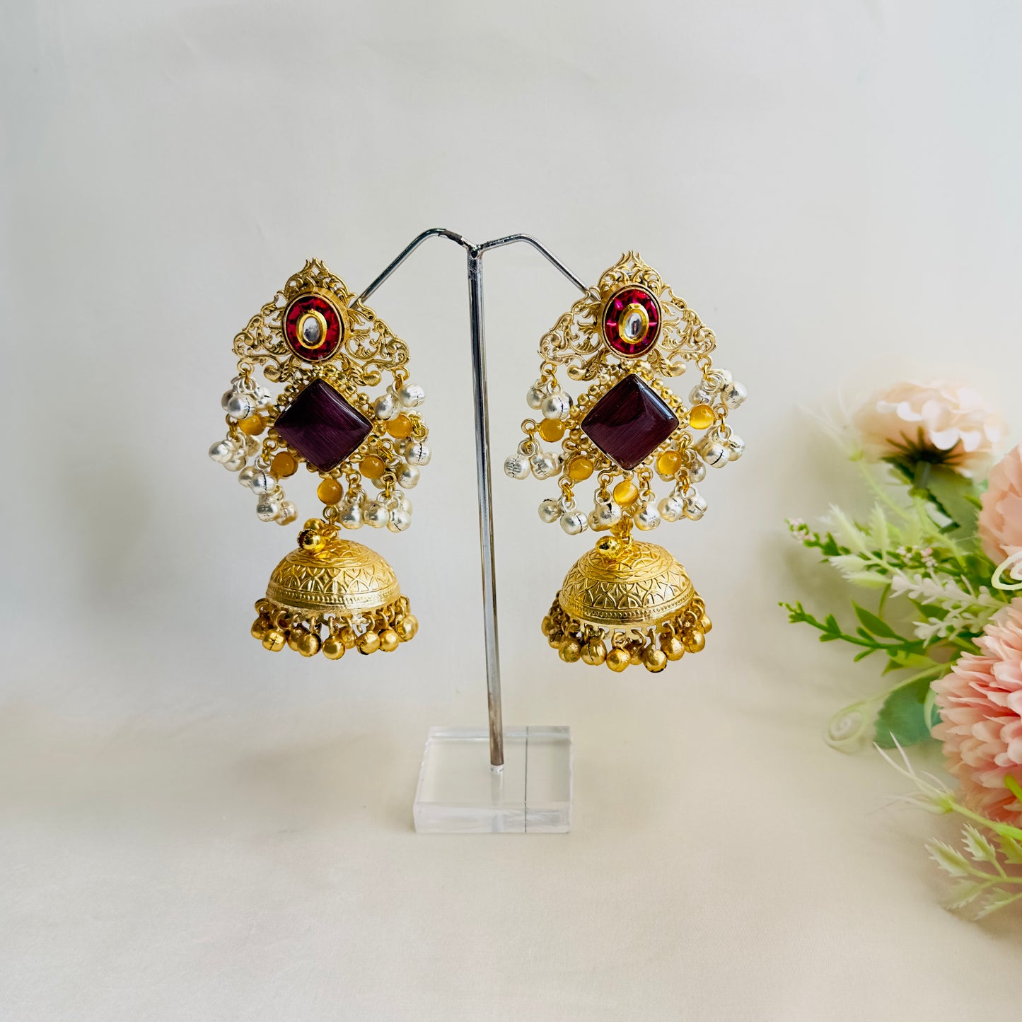 Kundan work Golden Jhumka