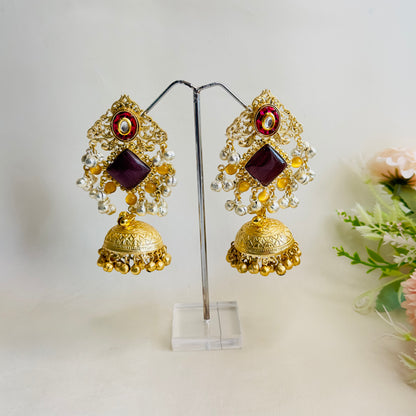 Kundan work Golden Jhumka