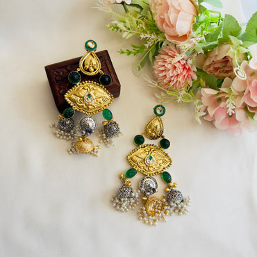 Three Jhumki Dualtone Earrings