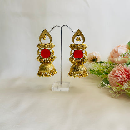 Golden Mid Length light weight Jhumka Earrings