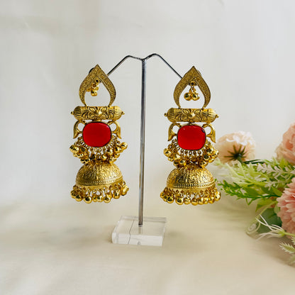 Golden Mid Length light weight Jhumka Earrings