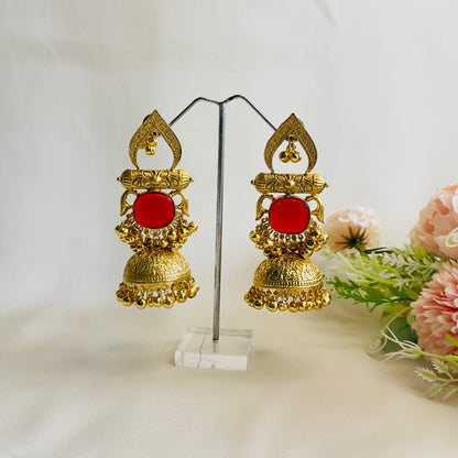 Golden Mid Length light weight Jhumka Earrings