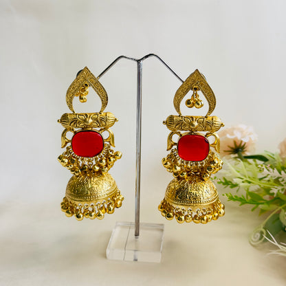 Golden Mid Length light weight Jhumka Earrings