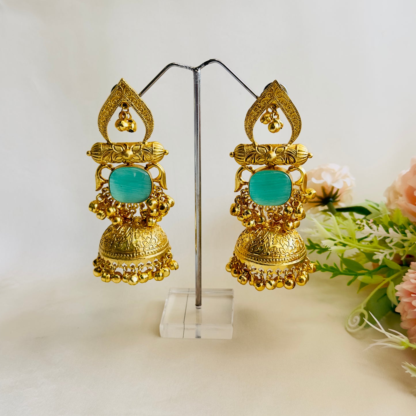 Golden Mid Length light weight Jhumka Earrings