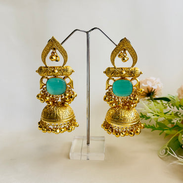 Golden Mid Length light weight Jhumka Earrings