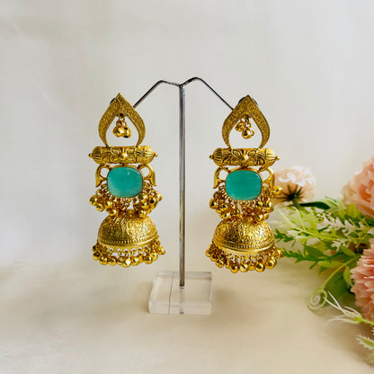 Golden Mid Length light weight Jhumka Earrings