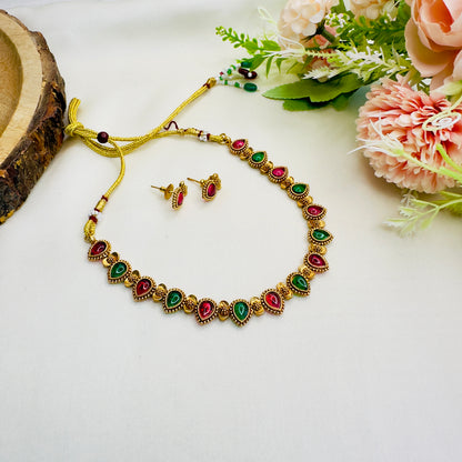 Multicolor Leaf Motif Necklace Set