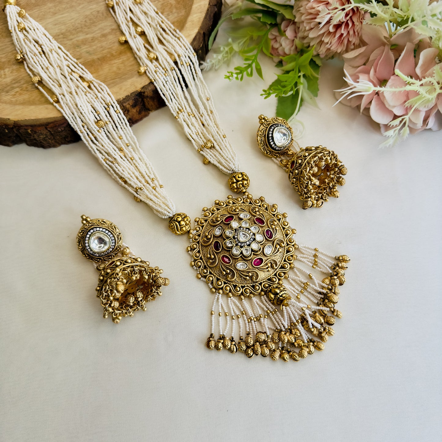 Moissanite Long Rajwadi Necklace Set