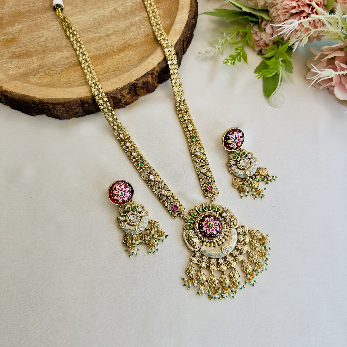 Long Rajwadi Hand painted Multicolor Necklace Set