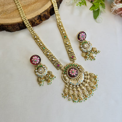 Long Rajwadi Hand painted Multicolor Necklace Set