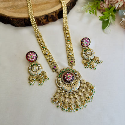 Long Rajwadi Hand painted Multicolor Necklace Set