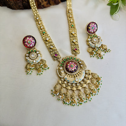 Long Rajwadi Hand painted Multicolor Necklace Set