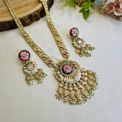 Long Rajwadi Hand painted Multicolor Necklace Set