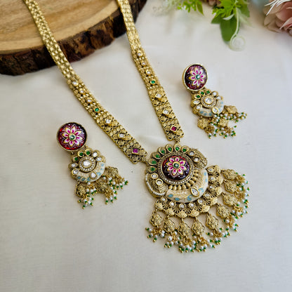 Long Rajwadi Hand painted Multicolor Necklace Set