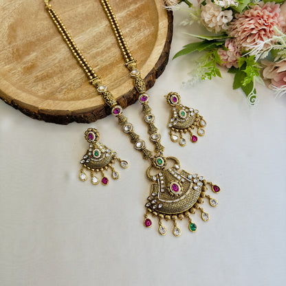 Multicolor Long Rajwadi Necklace Set