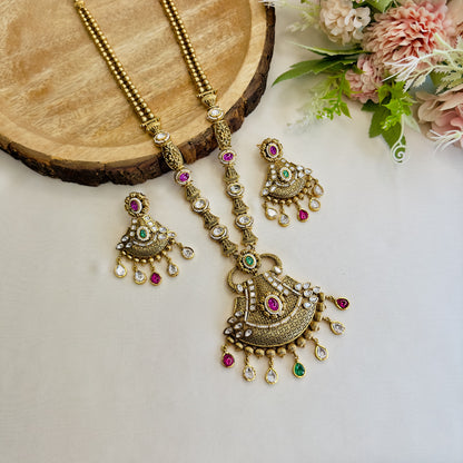 Multicolor Long Rajwadi Necklace Set