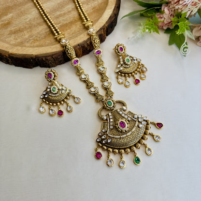 Multicolor Long Rajwadi Necklace Set