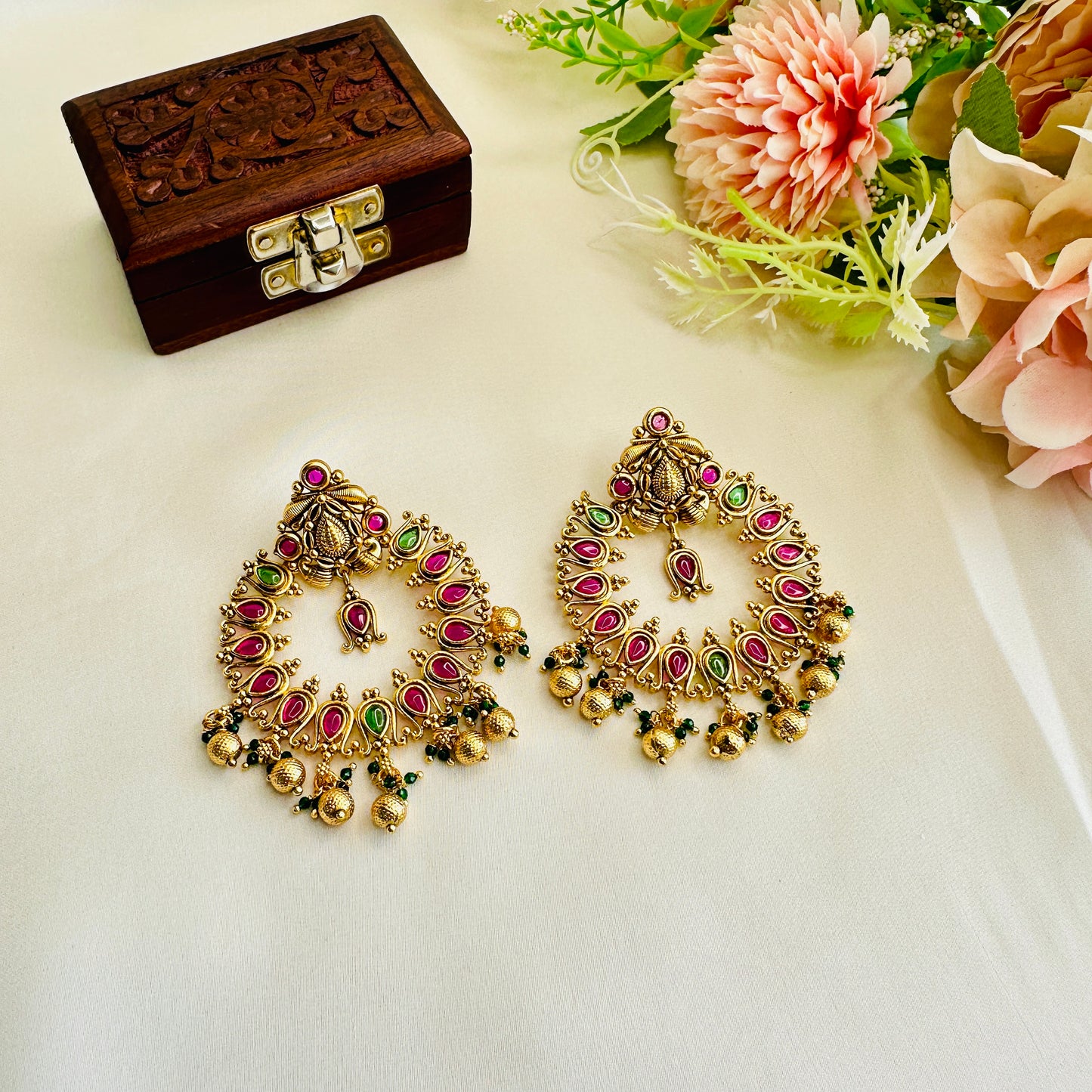 Chandbali Pattern Temple Earrings