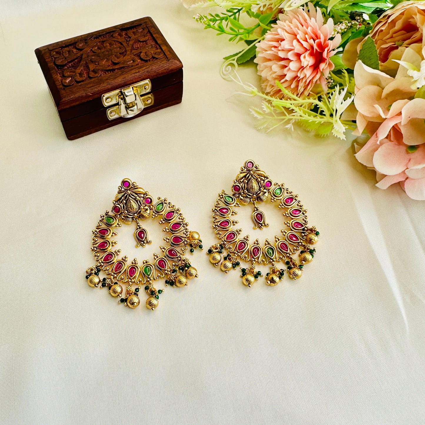 Chandbali Pattern Temple Earrings