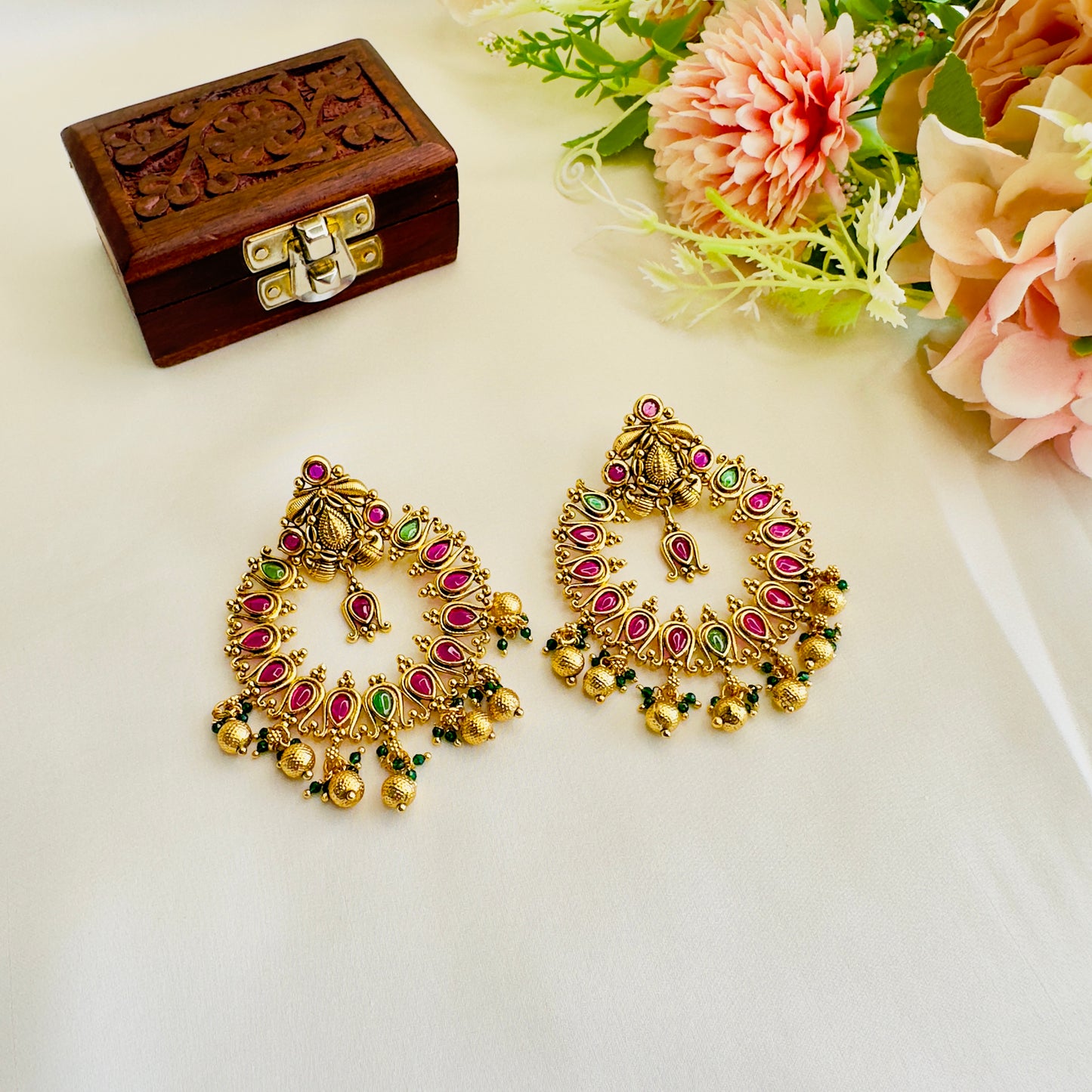 Chandbali Pattern Temple Earrings