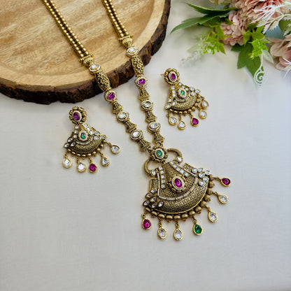 Multicolor Long Rajwadi Necklace Set