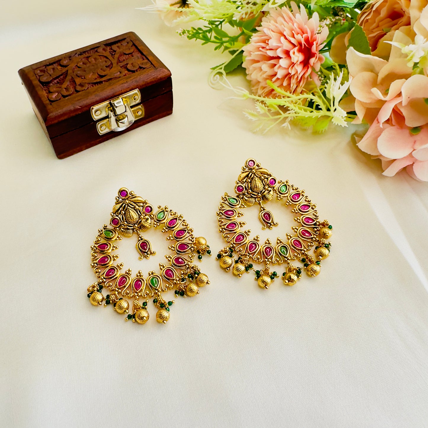 Chandbali Pattern Temple Earrings