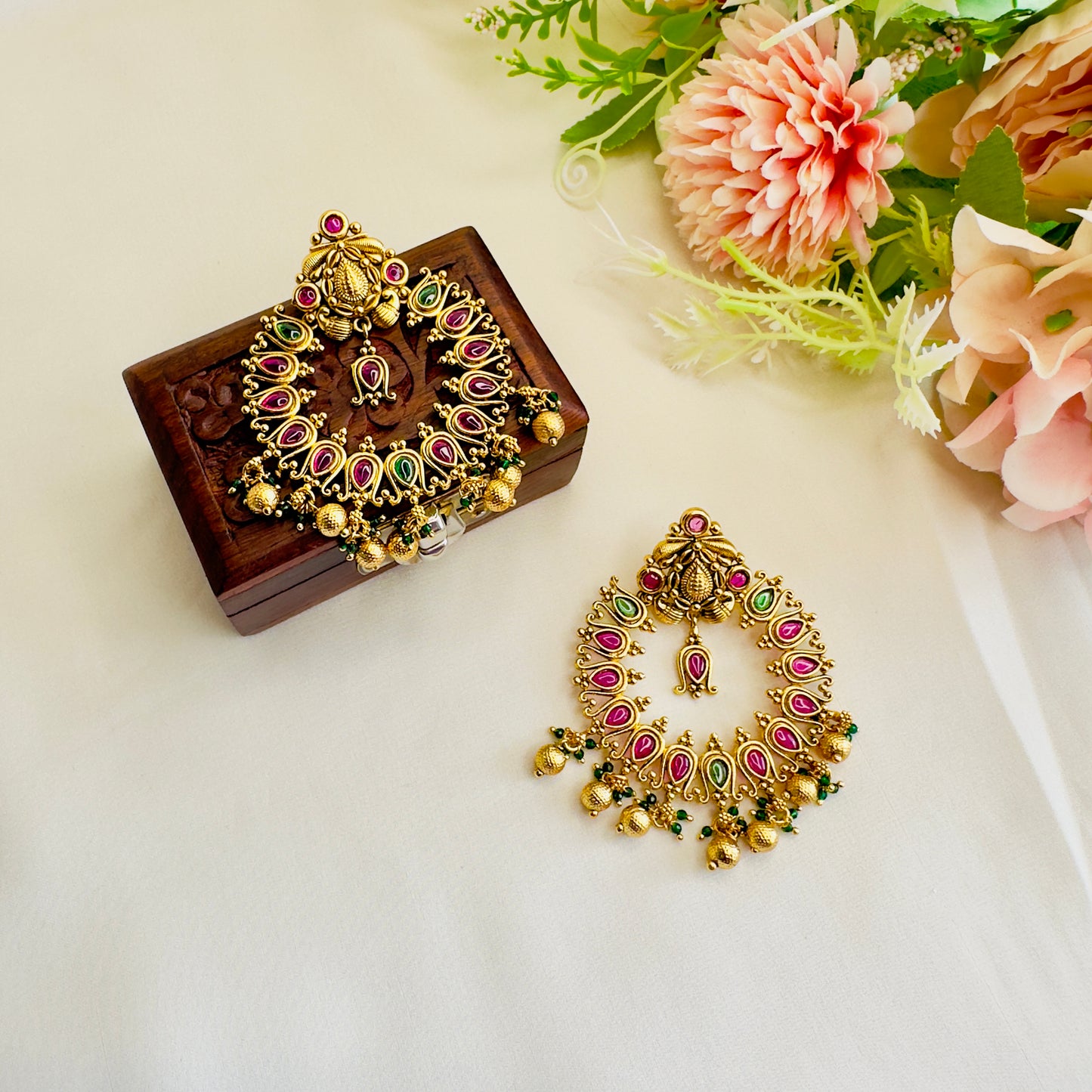 Chandbali Pattern Temple Earrings