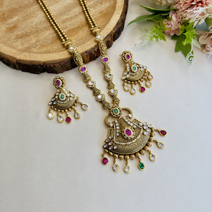 Multicolor Long Rajwadi Necklace Set