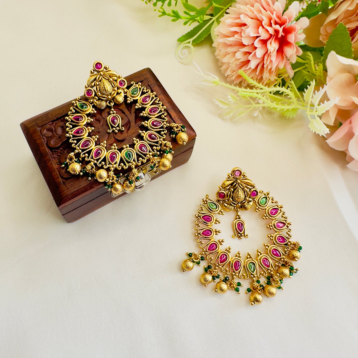 Chandbali Pattern Temple Earrings