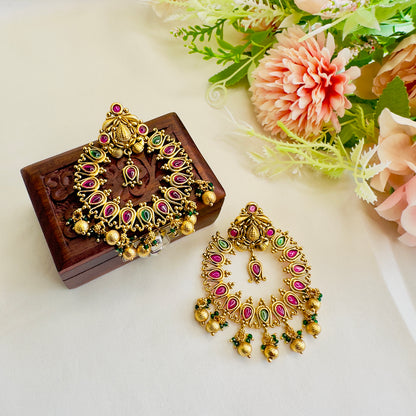 Chandbali Pattern Temple Earrings