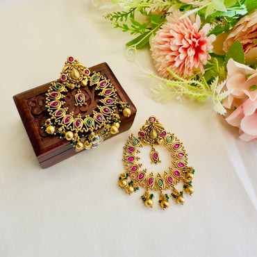 Chandbali Pattern Temple Earrings