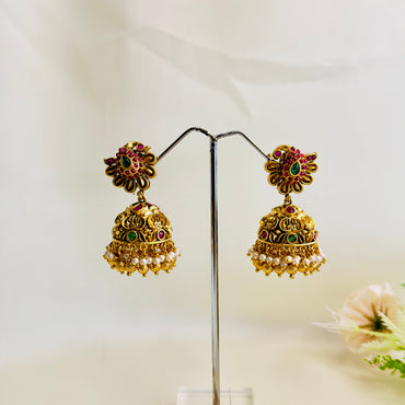 Peacock Design Stud Jhumka Earrings