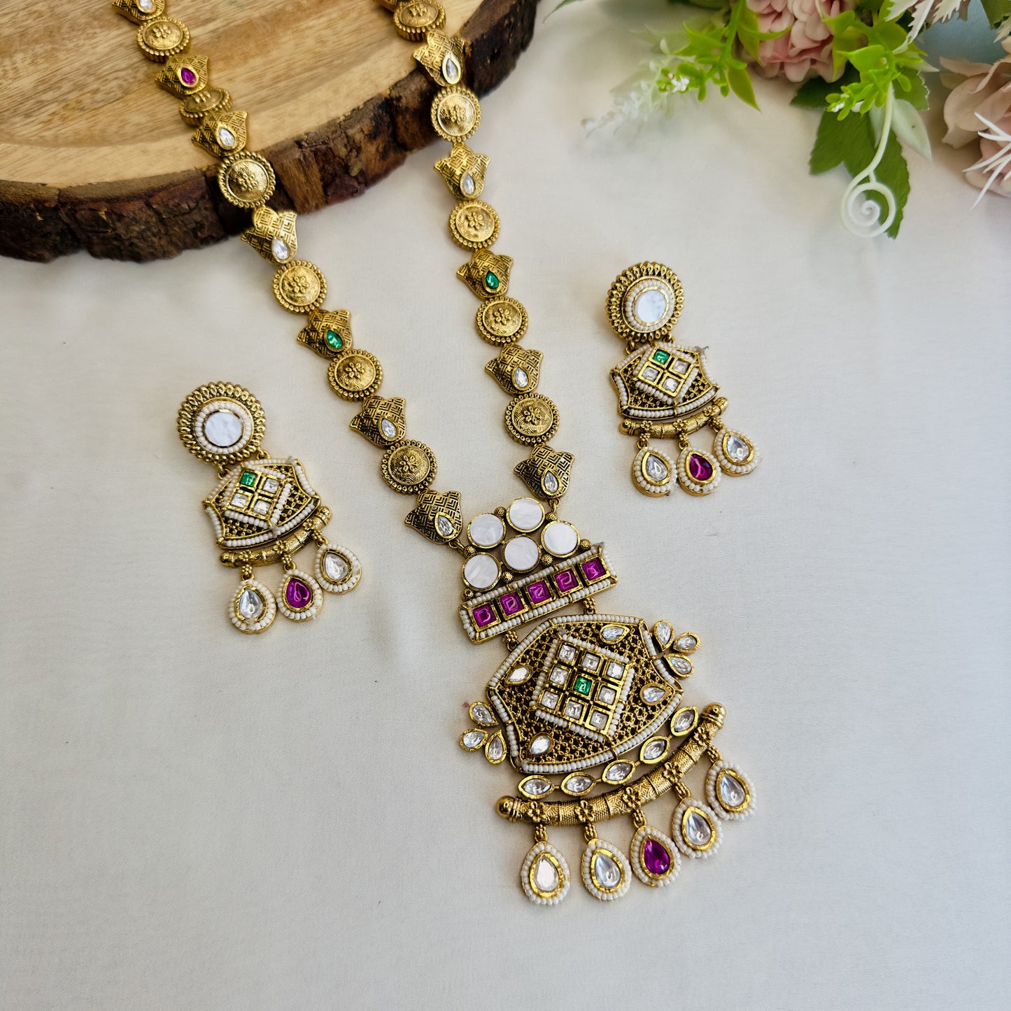 Long MOP Pendant Necklace Set