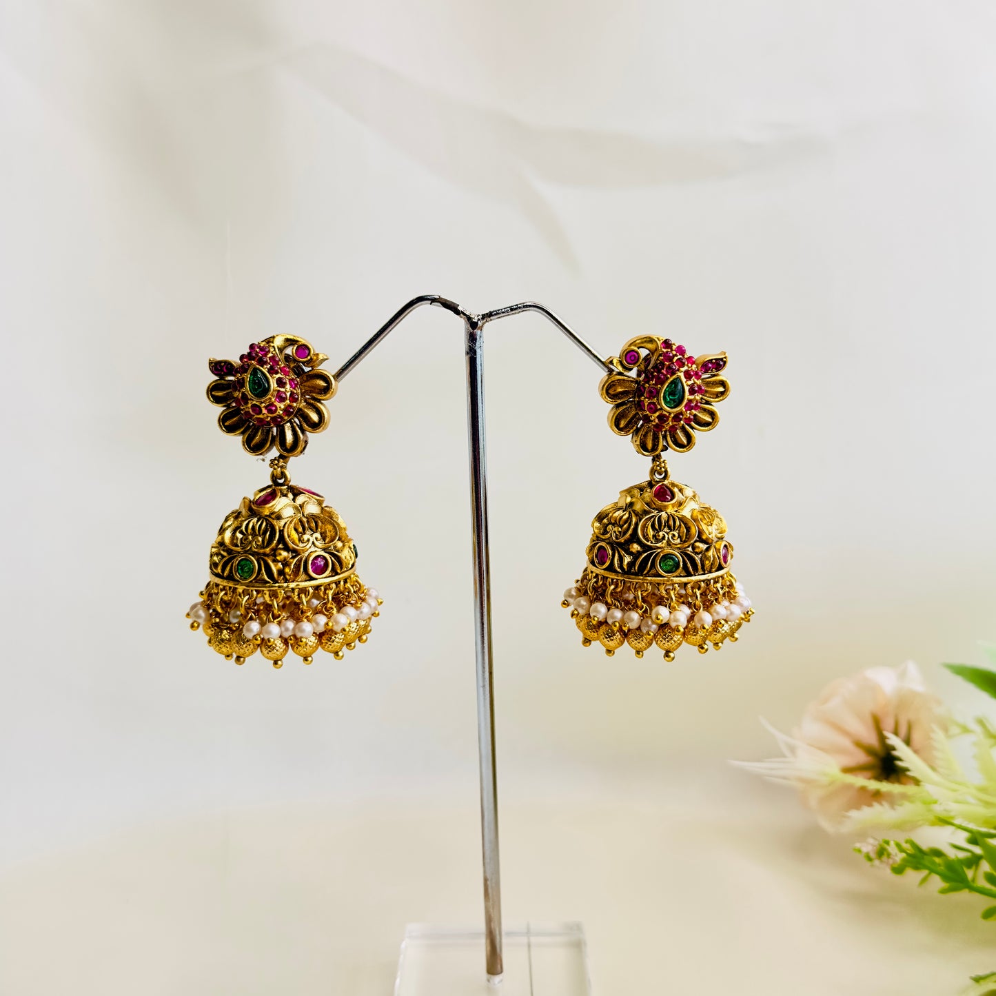 Peacock Design Stud Jhumka Earrings