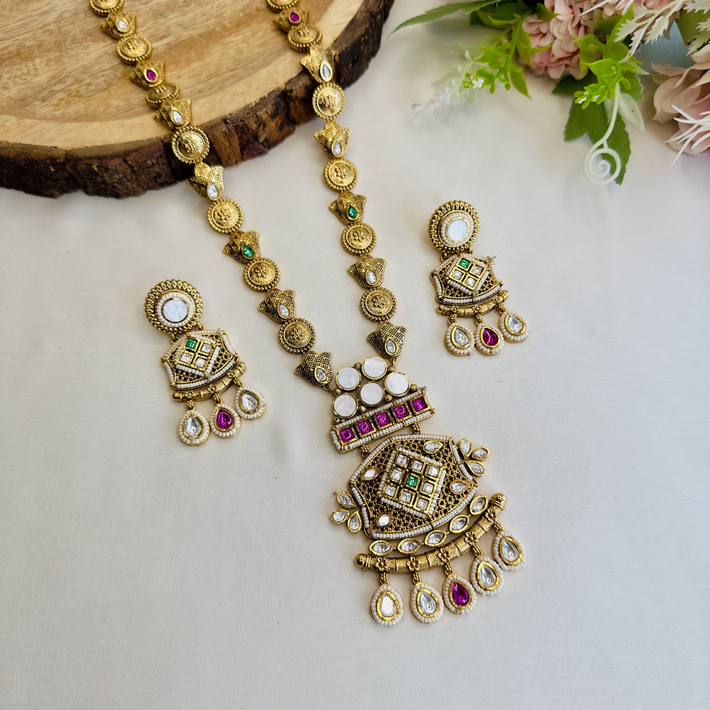 Long MOP Pendant Necklace Set