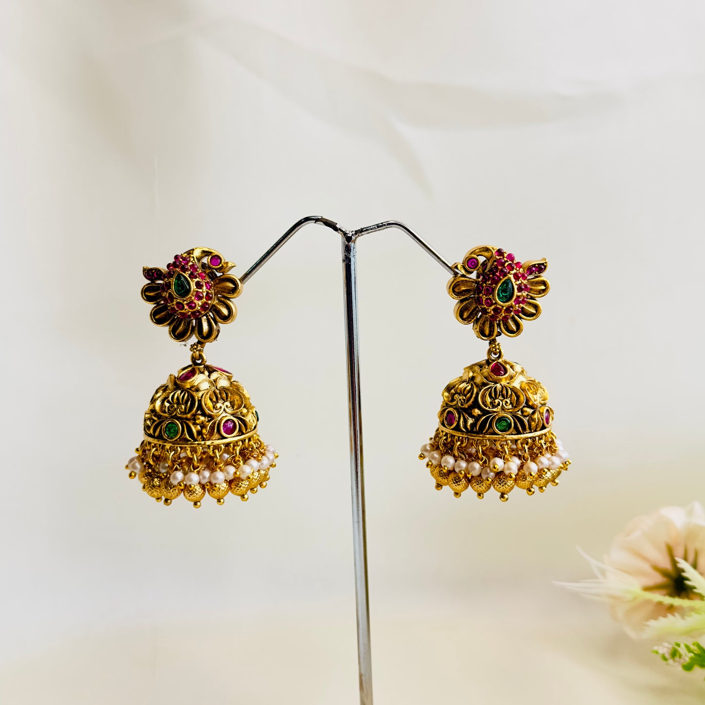 Peacock Design Stud Jhumka Earrings