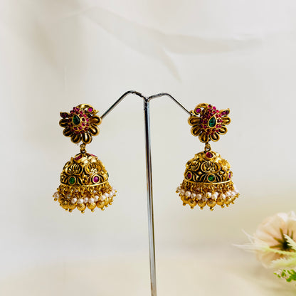 Peacock Design Stud Jhumka Earrings