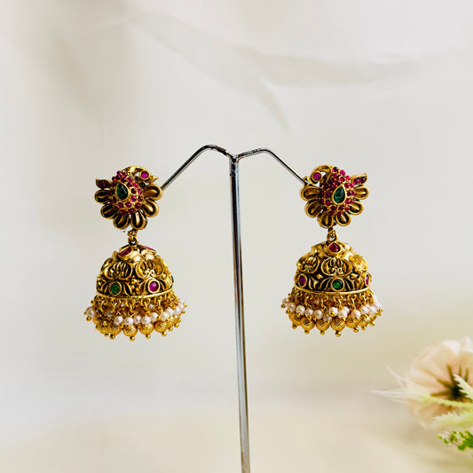 Peacock Design Stud Jhumka Earrings