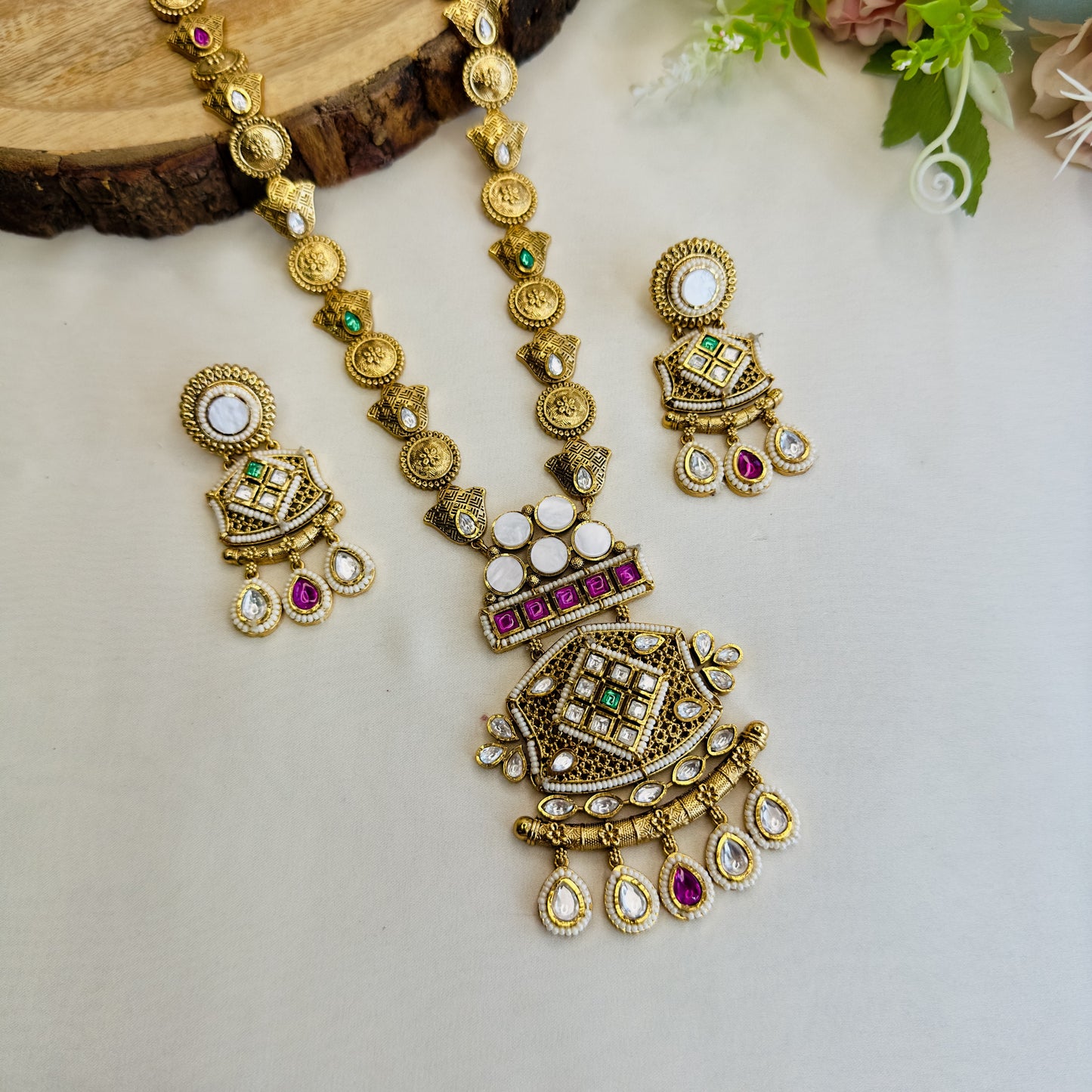 Long MOP Pendant Necklace Set