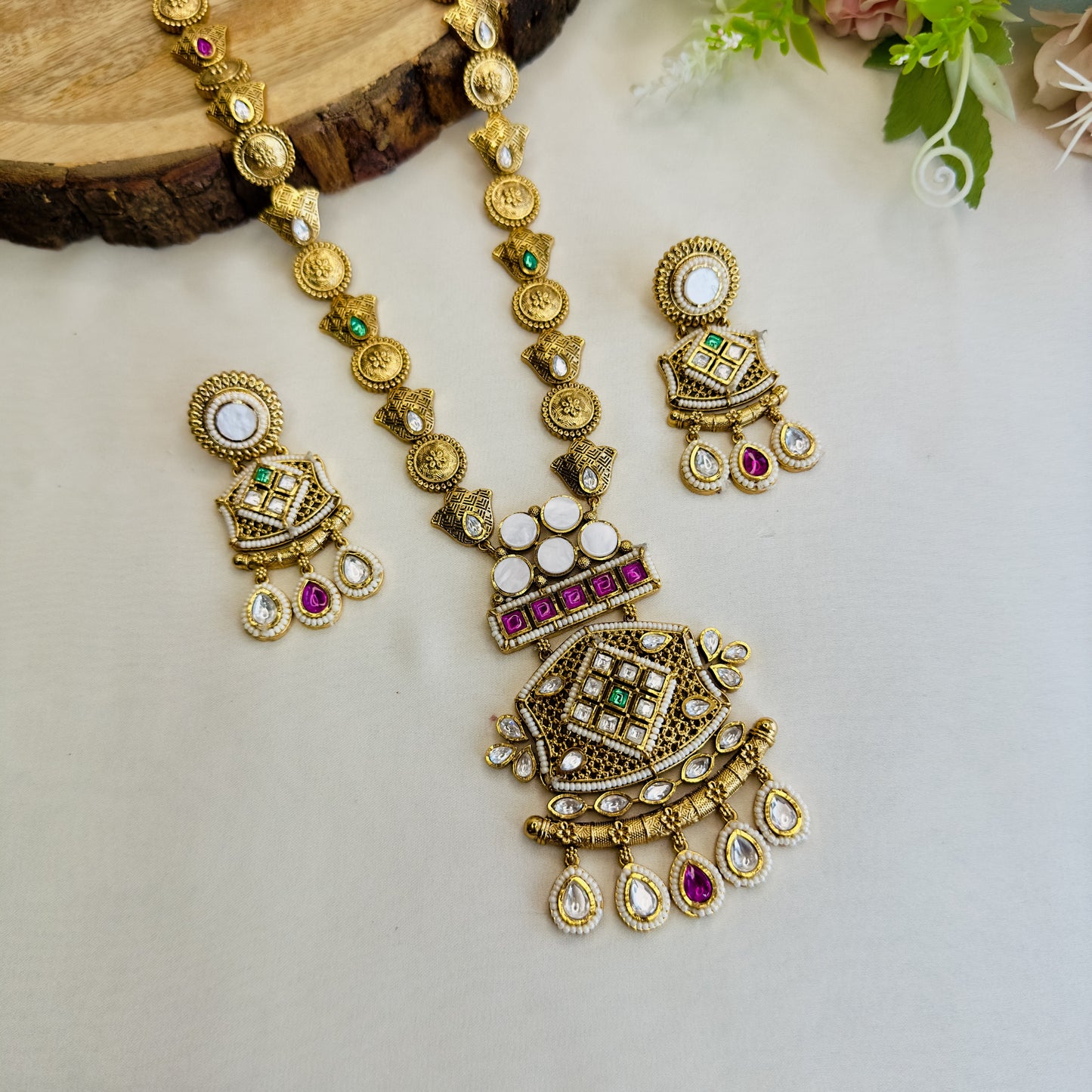 Long MOP Pendant Necklace Set