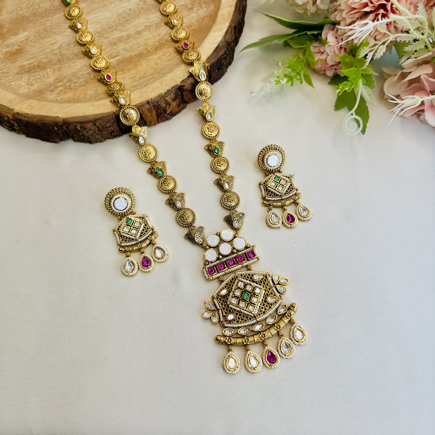 Long MOP Pendant Necklace Set