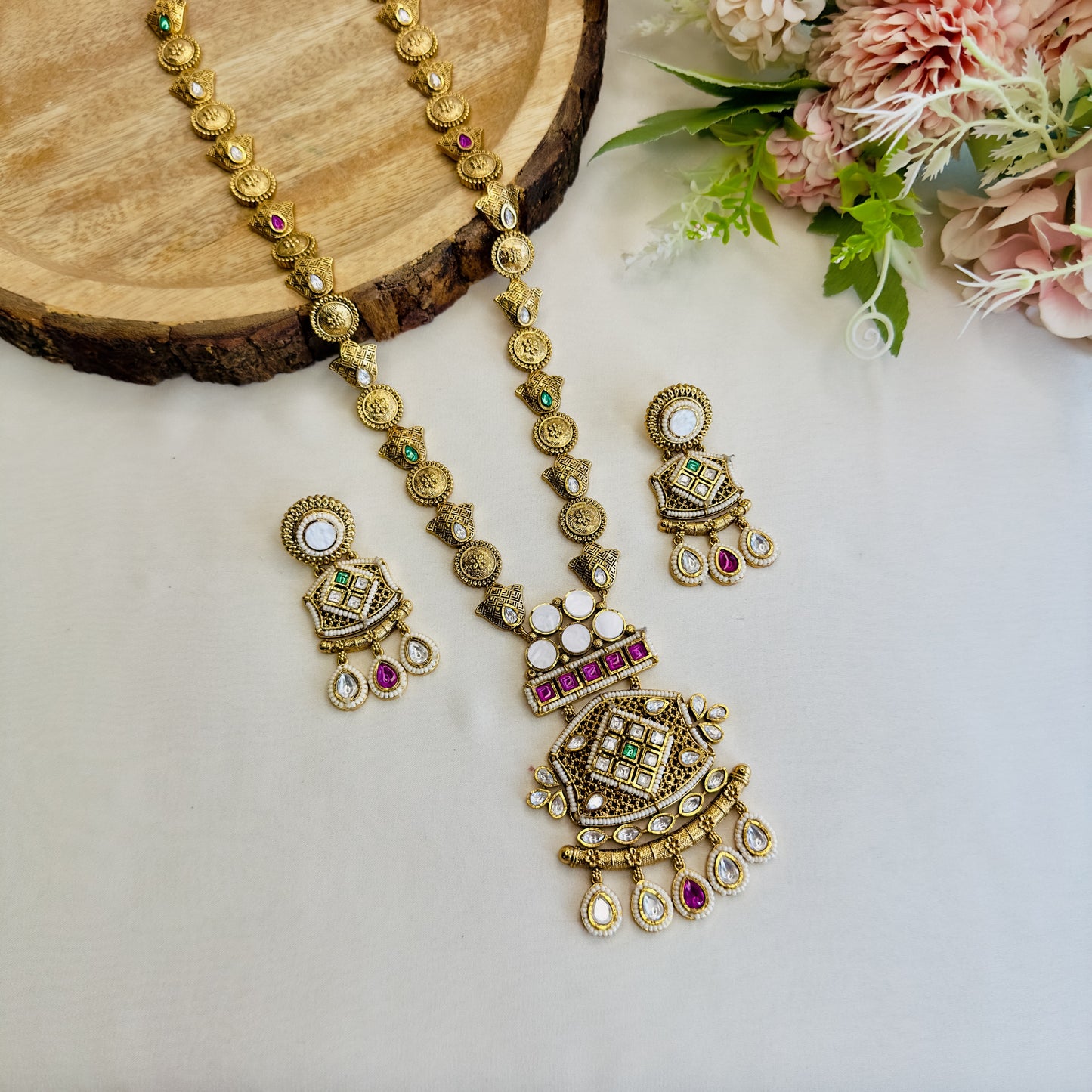 Long MOP Pendant Necklace Set