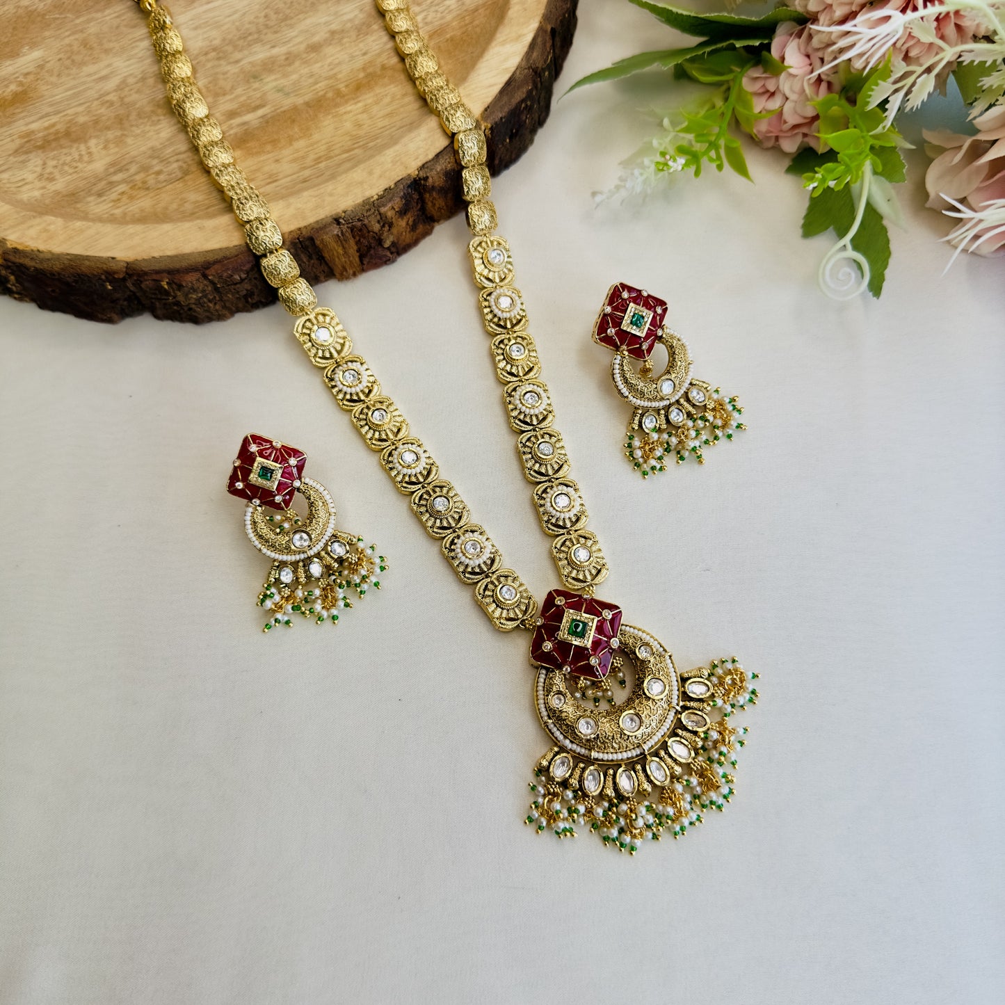 Kundan Red Rajawadi Necklace Set