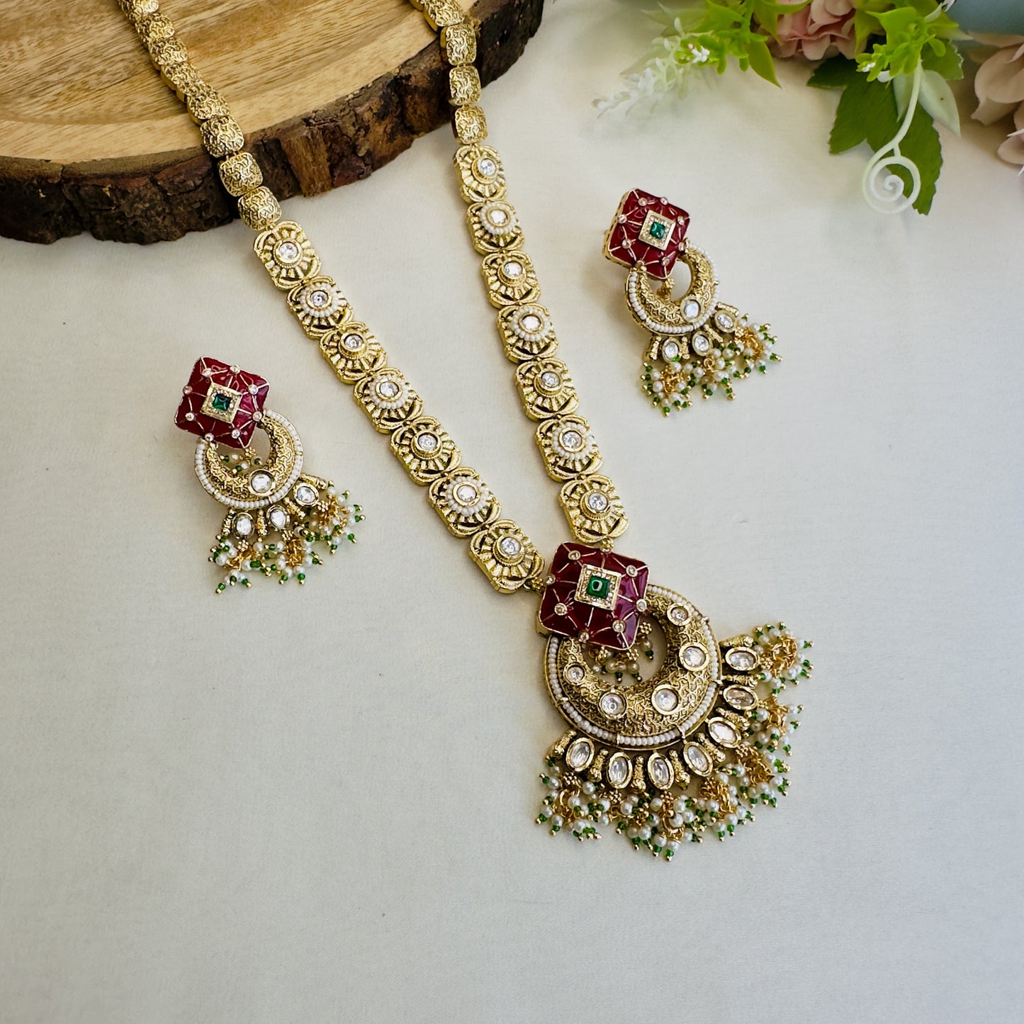 Kundan Red Rajawadi Necklace Set