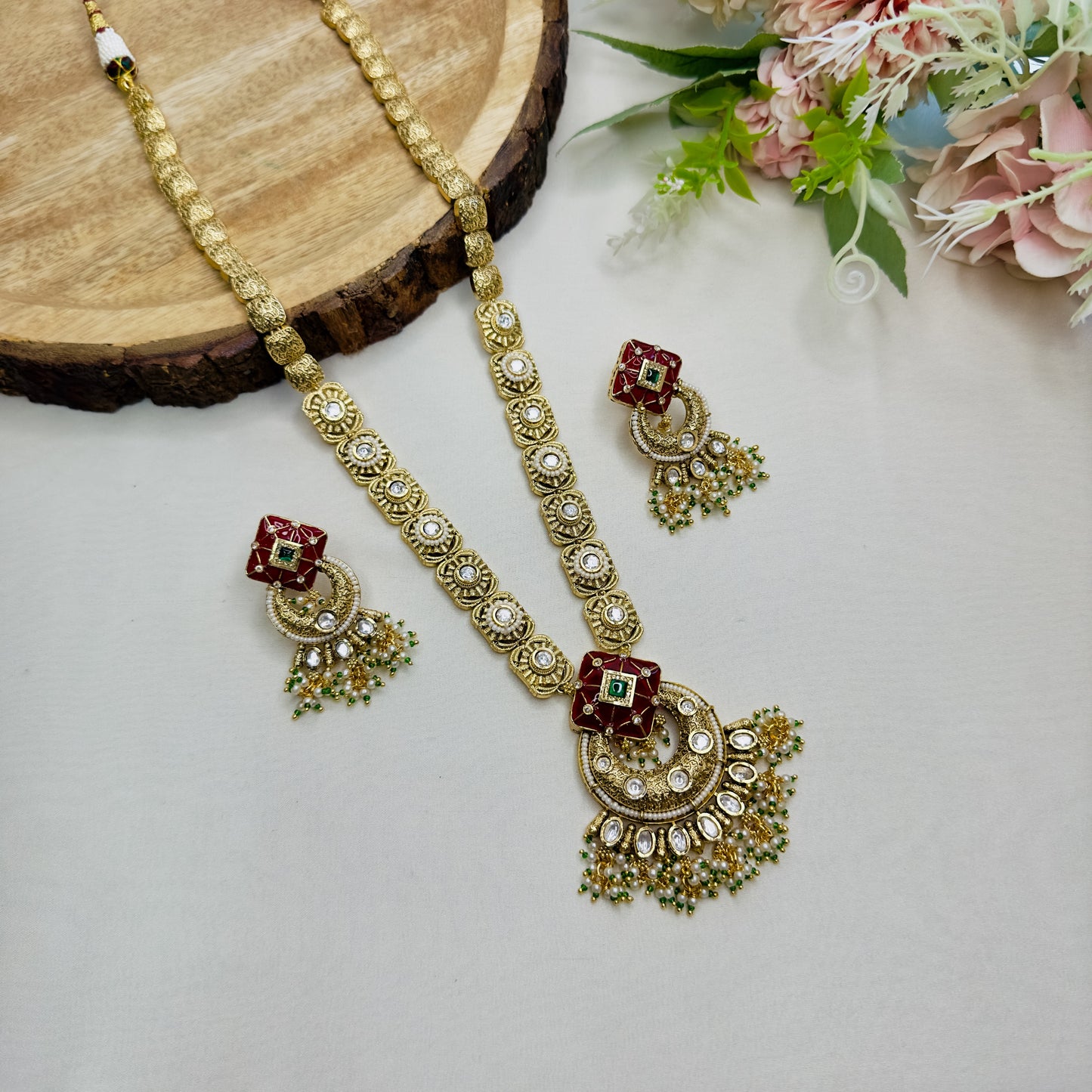 Kundan Red Rajawadi Necklace Set