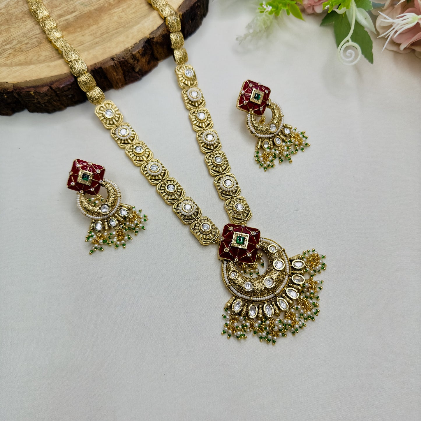 Kundan Red Rajawadi Necklace Set