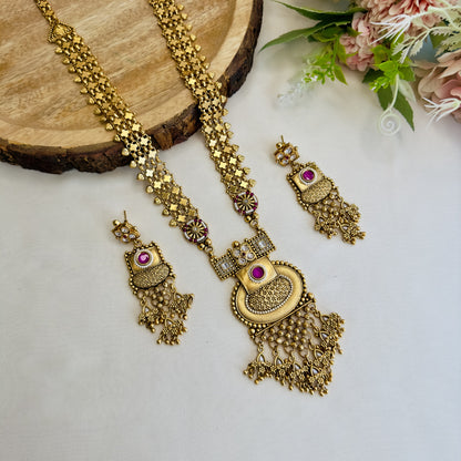 Golden Ruby Rajwadi Necklace Set