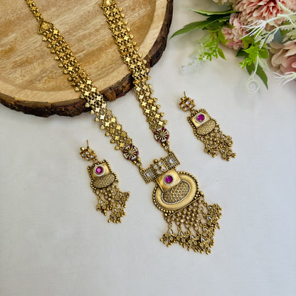 Golden Ruby Rajwadi Necklace Set