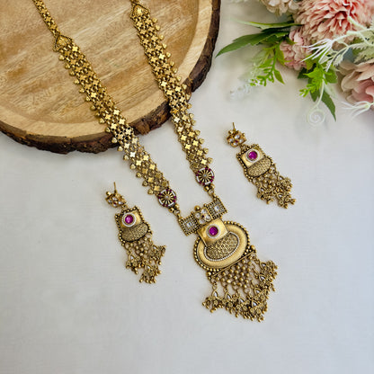 Golden Ruby Rajwadi Necklace Set