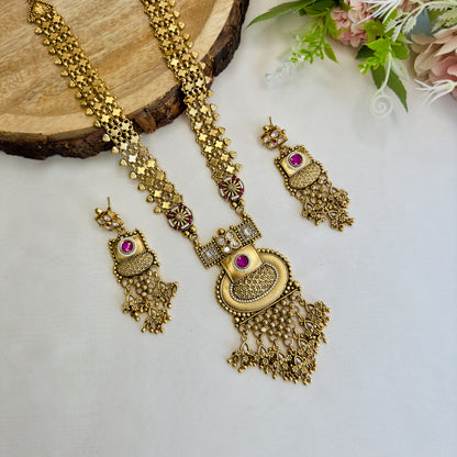 Golden Ruby Rajwadi Necklace Set